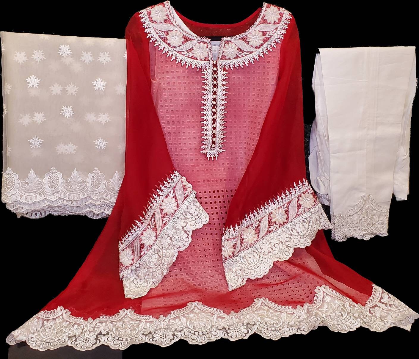 Red and white desi shalwar kameez. Size small.