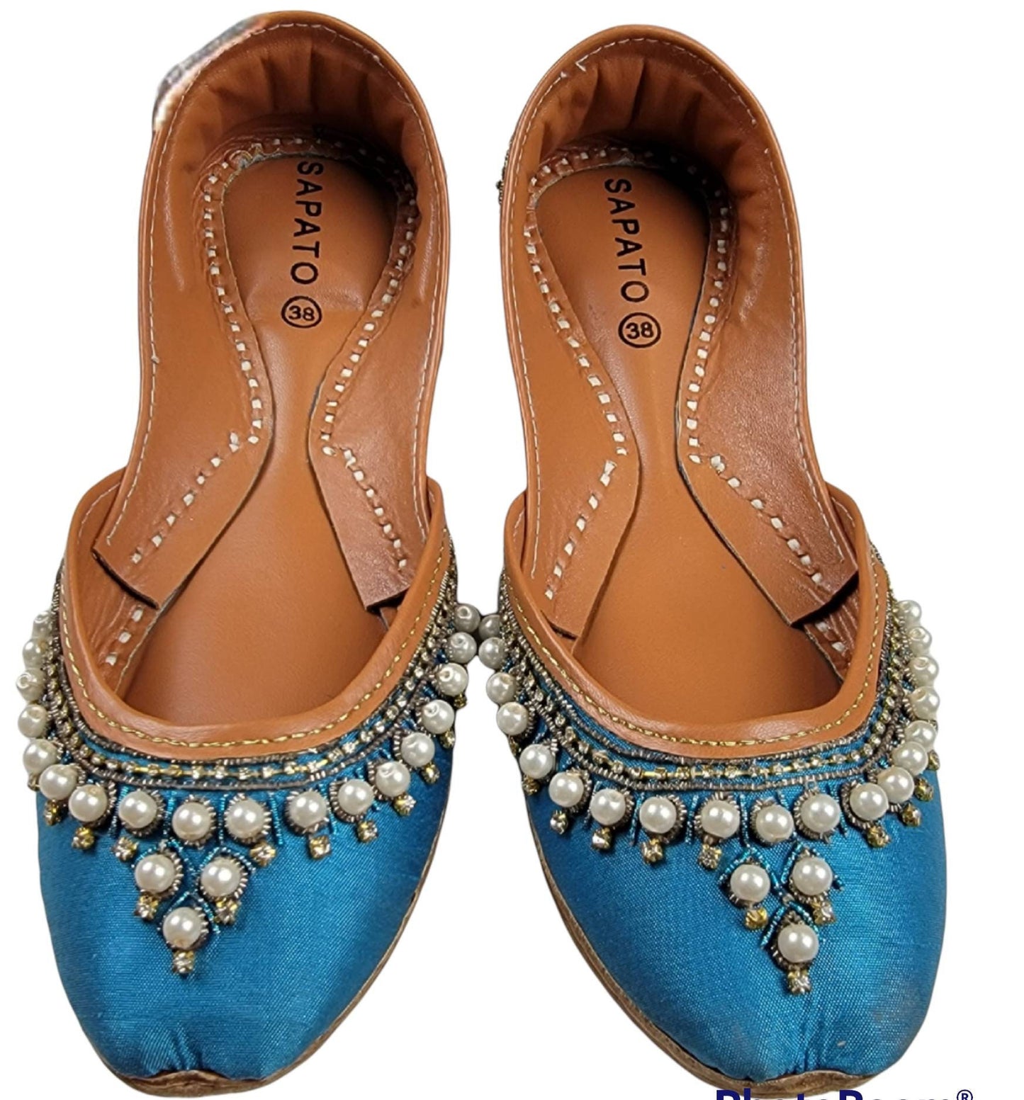 Gorgeous blue silk base khussa with pearl work. Khussa. Jutti. Pakistani.