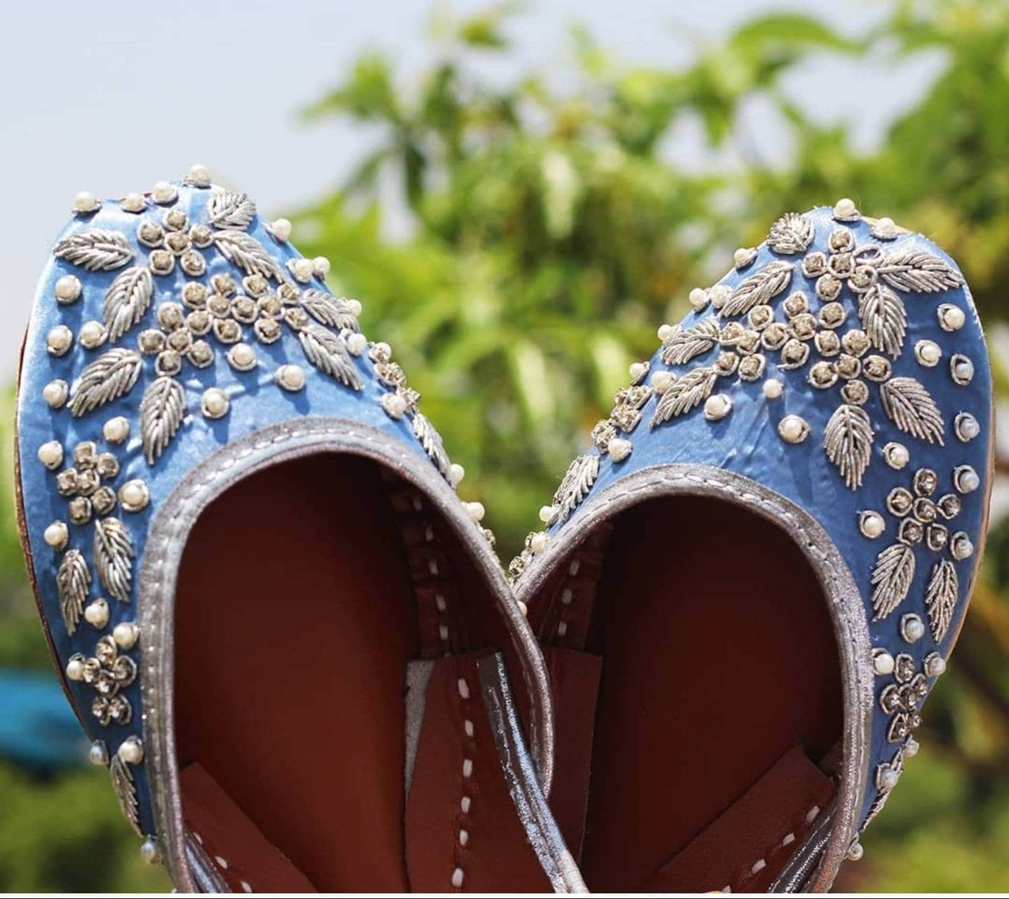 Light blue khussa. Handcrafted dabka work. Pure leather, Non-allergic khussa.