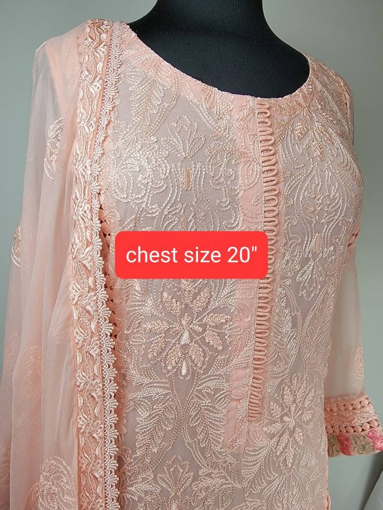 Gorgeous light pink chikankari formal wear.