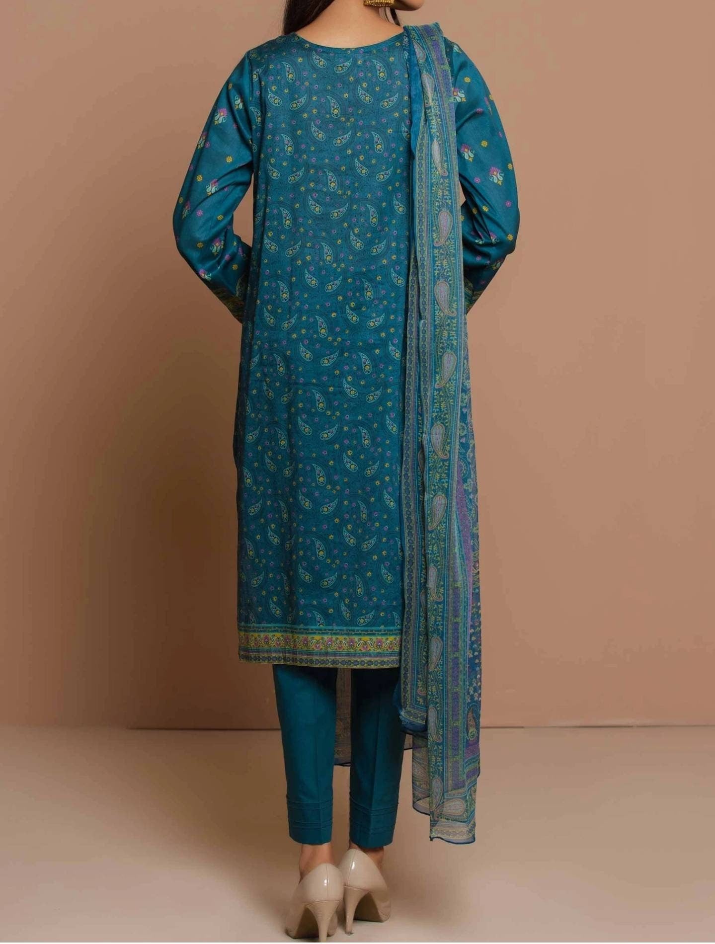 Stitched 3 Piece Embroidered Lawn with polyester chiffon Suit.