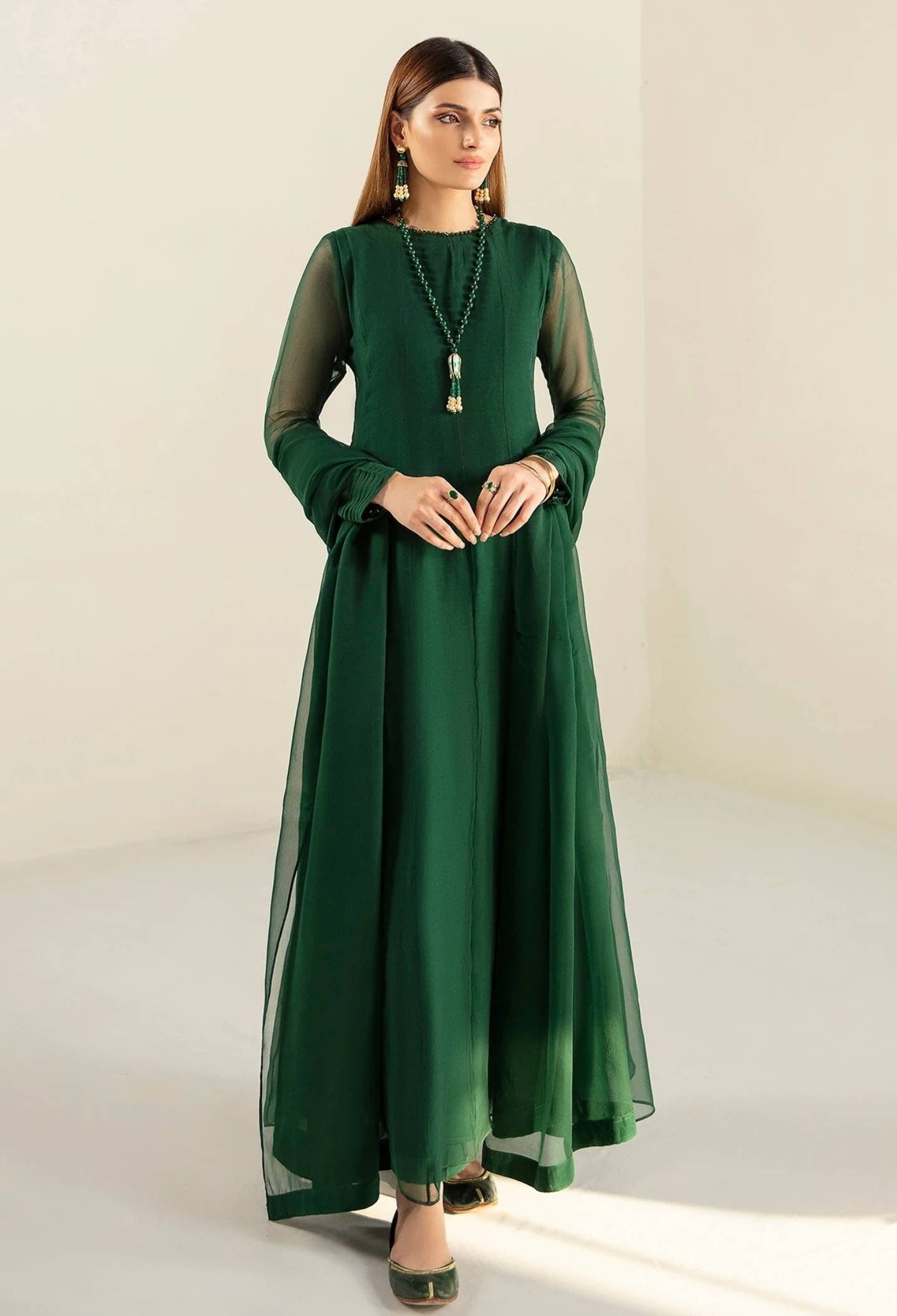 PLAIN CHIFFON FROCK with Trouser.  Pakistani ready to wear. 2 pc