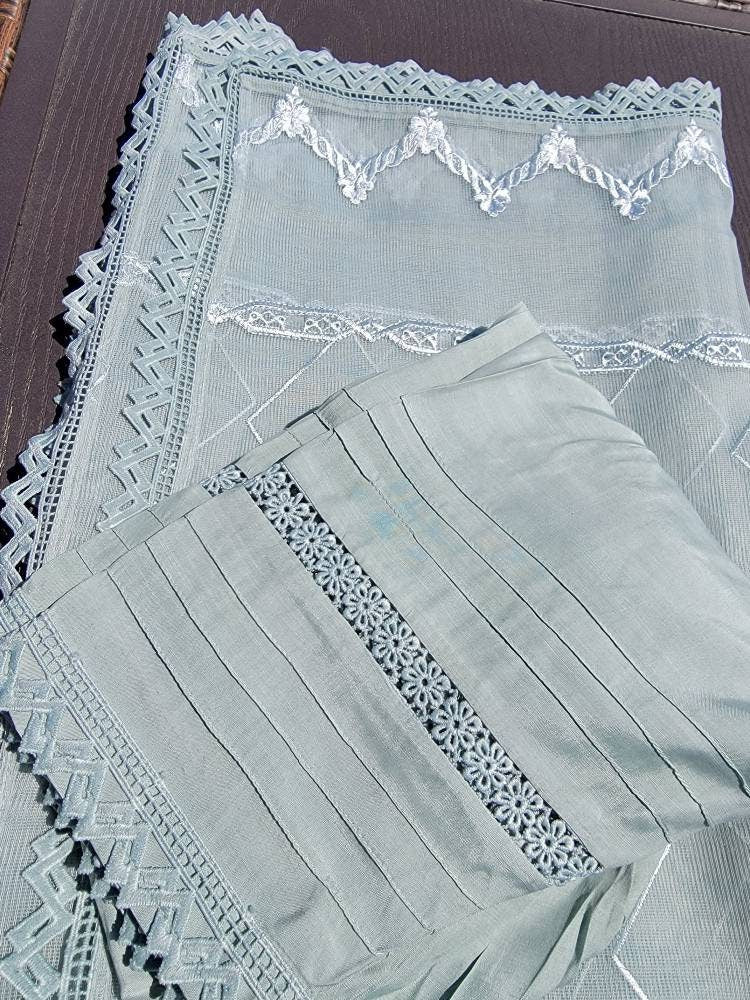 Gorgeous ice Blue formal attire.  Ready to wear. Heavy all over hand work on shirt.