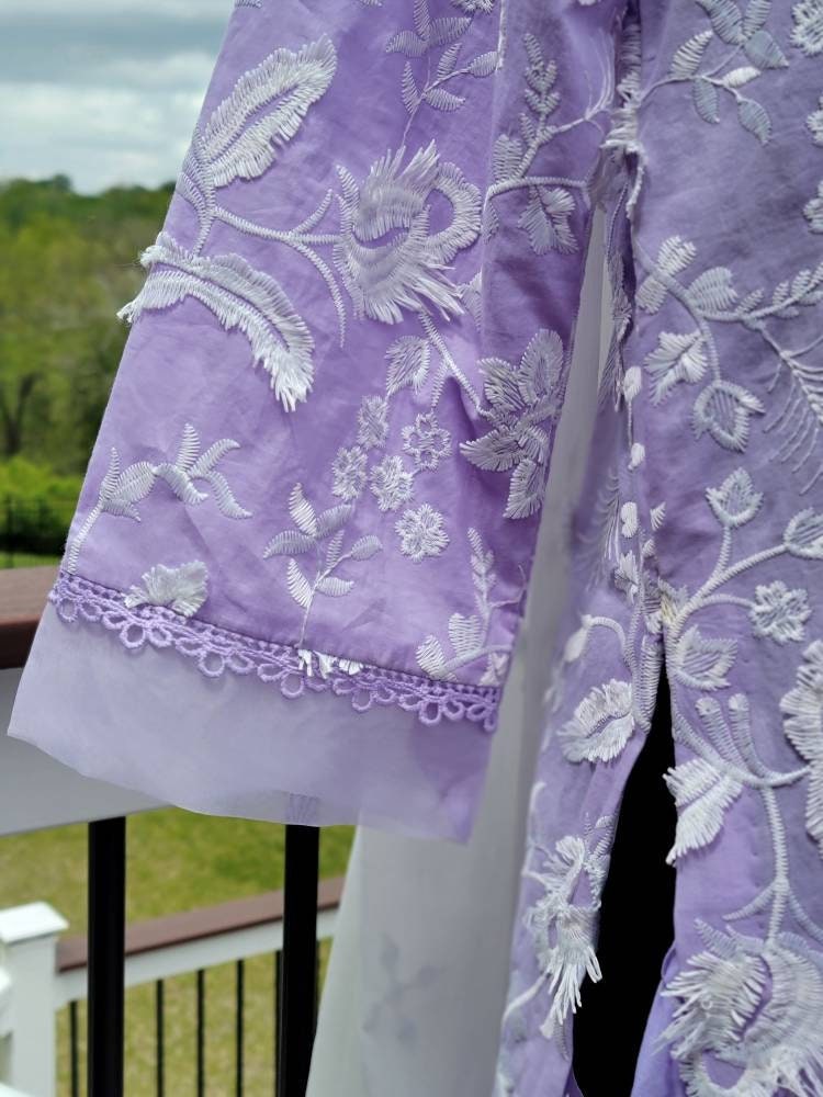 Lawn chikankari shirt with pant and duppata.