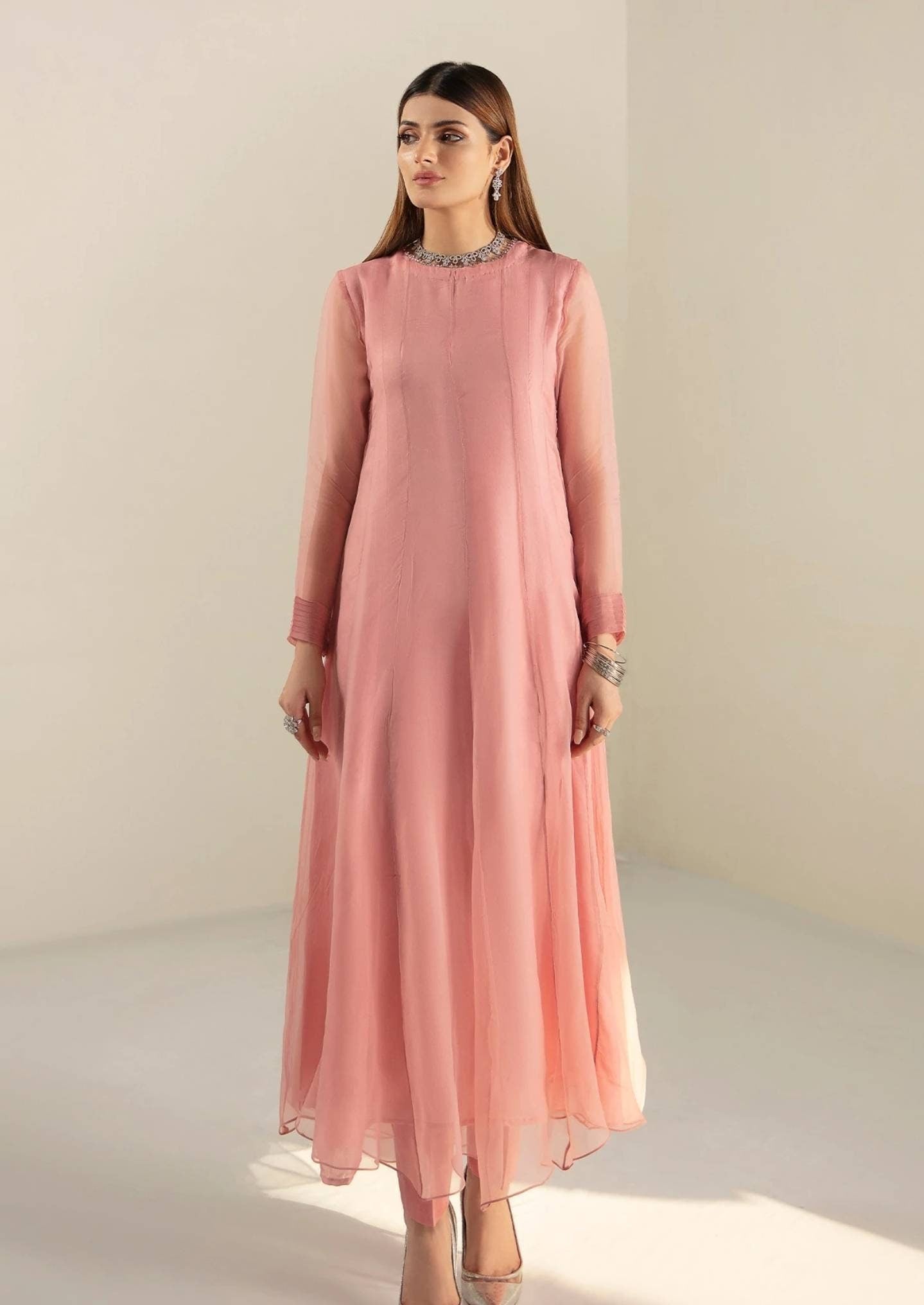 PLAIN CHIFFON FROCK with Trouser.  Pakistani ready to wear. 2 pc