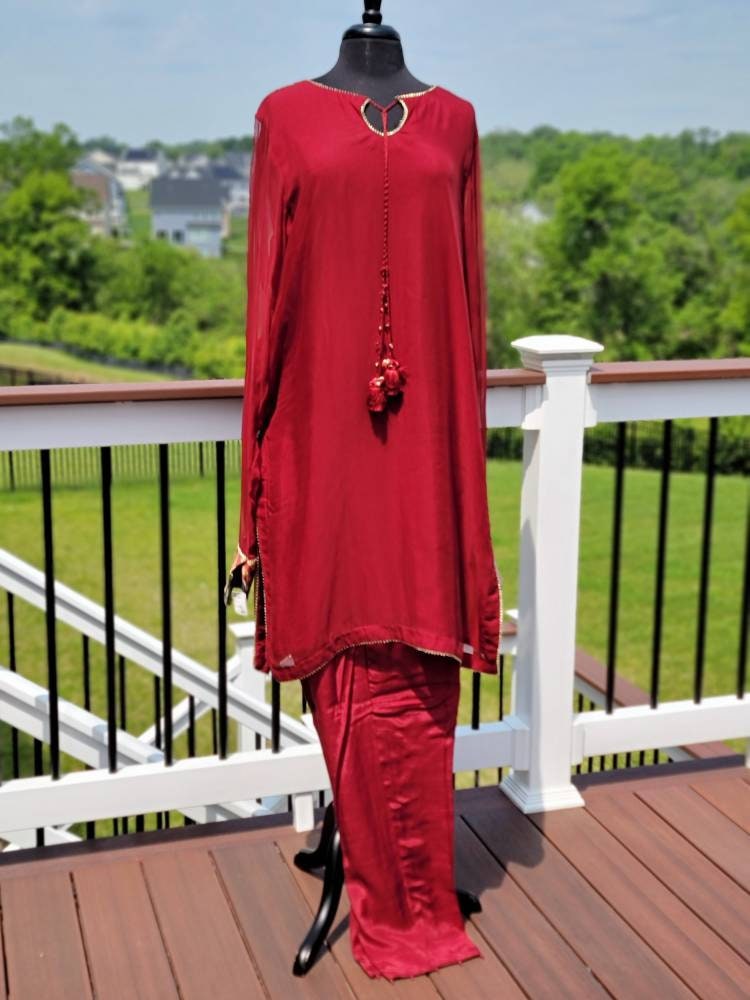 Chiffon shirt with Velvet shawl and pant. Party wear.  Formal pakistani designer wear.