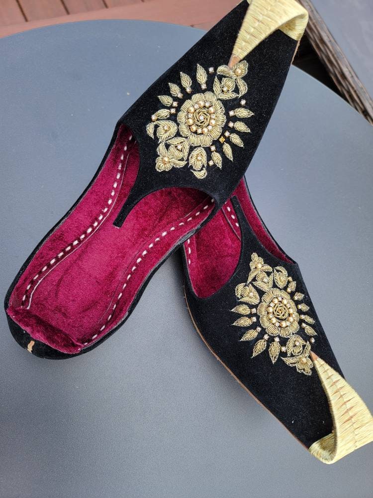 Men saleem Shahi velvet khussa jutti  with pearls kora dabka handwork.