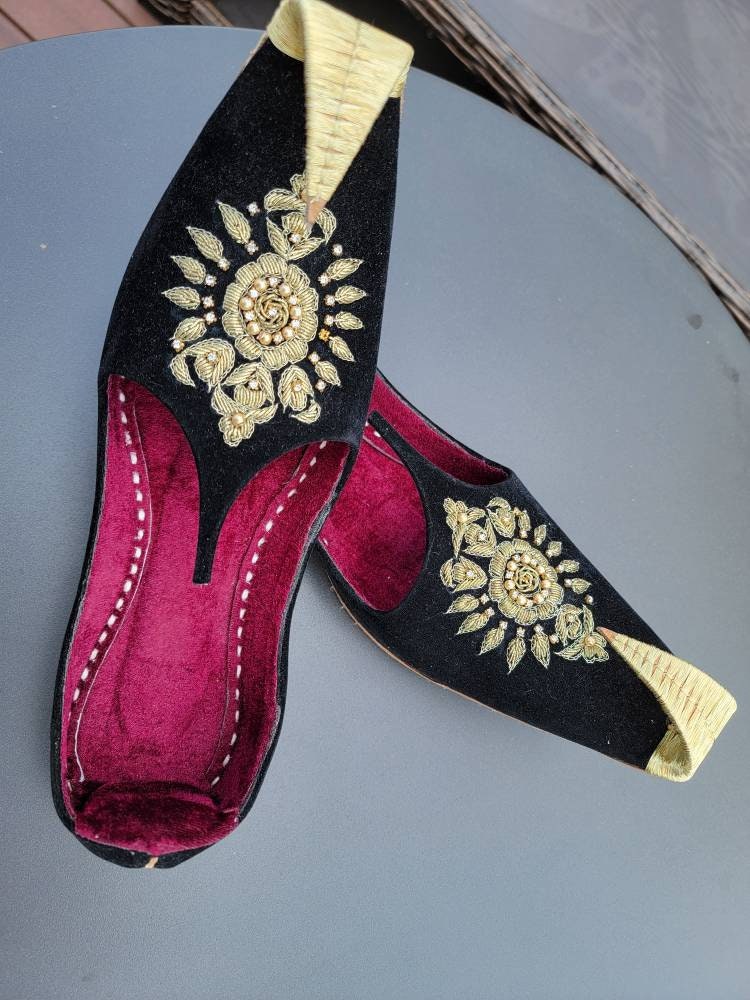 Men saleem Shahi velvet khussa jutti  with pearls kora dabka handwork.