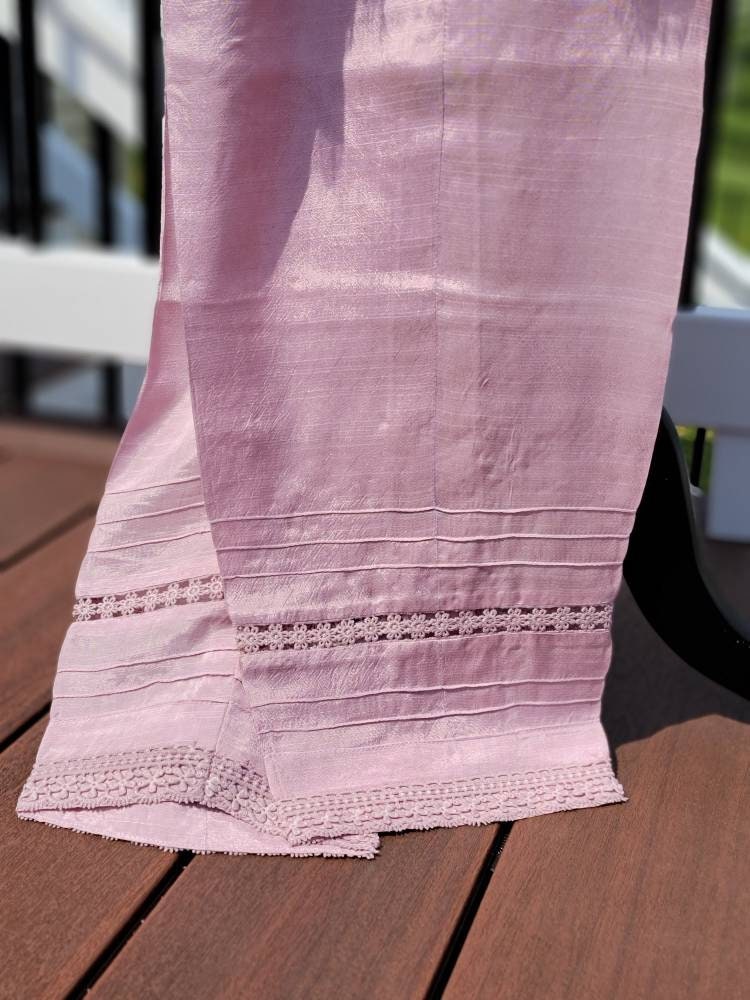 Summer is here. This light powder pink outfit is perfect for summer wardrobe. Heavy handwork on all over shirt.