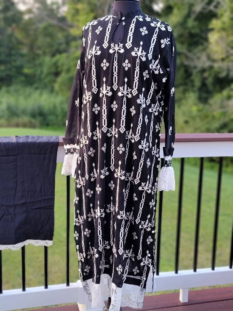 Black and white khadi net formal outfit.  Pakistani designer wear.  Ready to ship.