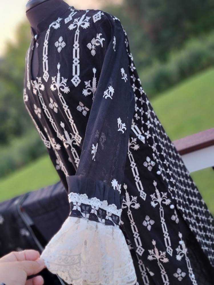 Black and white khadi net formal outfit.  Pakistani designer wear.  Ready to ship.