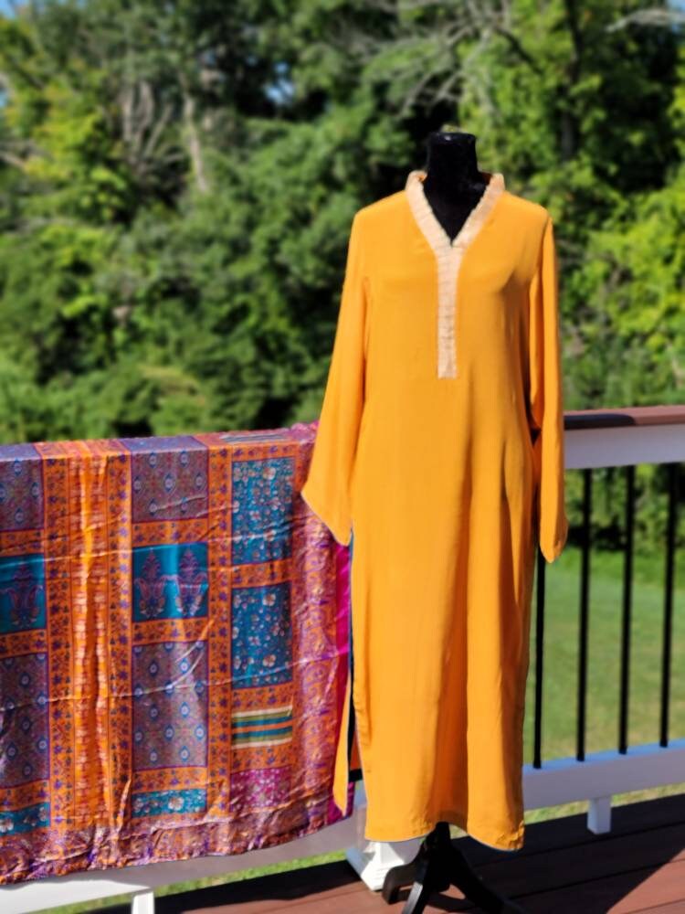 Orange Crinkle Chiffon shirt with pant and block print silk dupatta. Pakistani ready to wear.