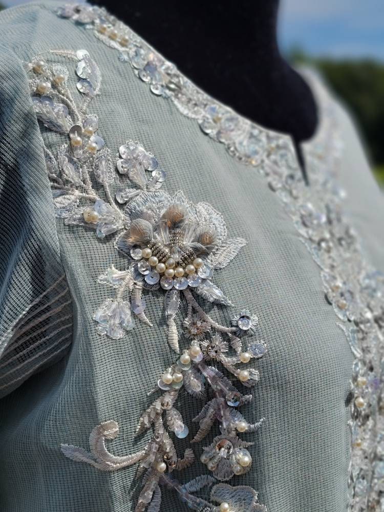 Gorgeous ice Blue formal attire.  Ready to wear. Heavy all over hand work on shirt.