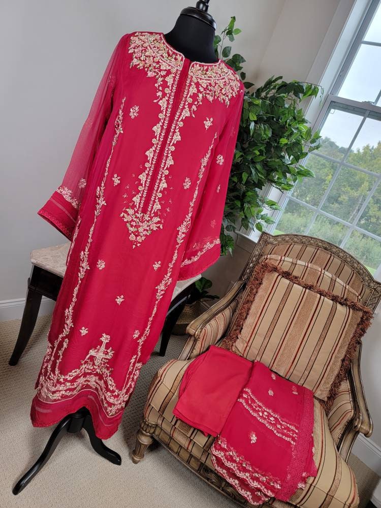 Our favorite red.  Agha noor ready to wear 3 pc.