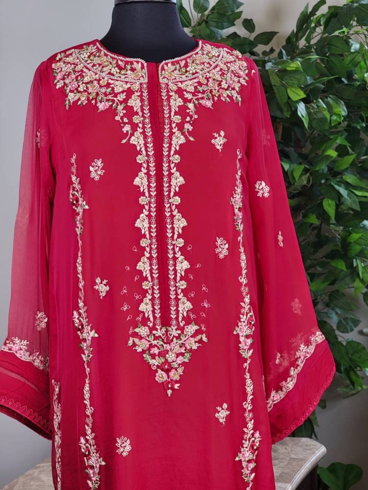 Our favorite red.  Agha noor ready to wear 3 pc.