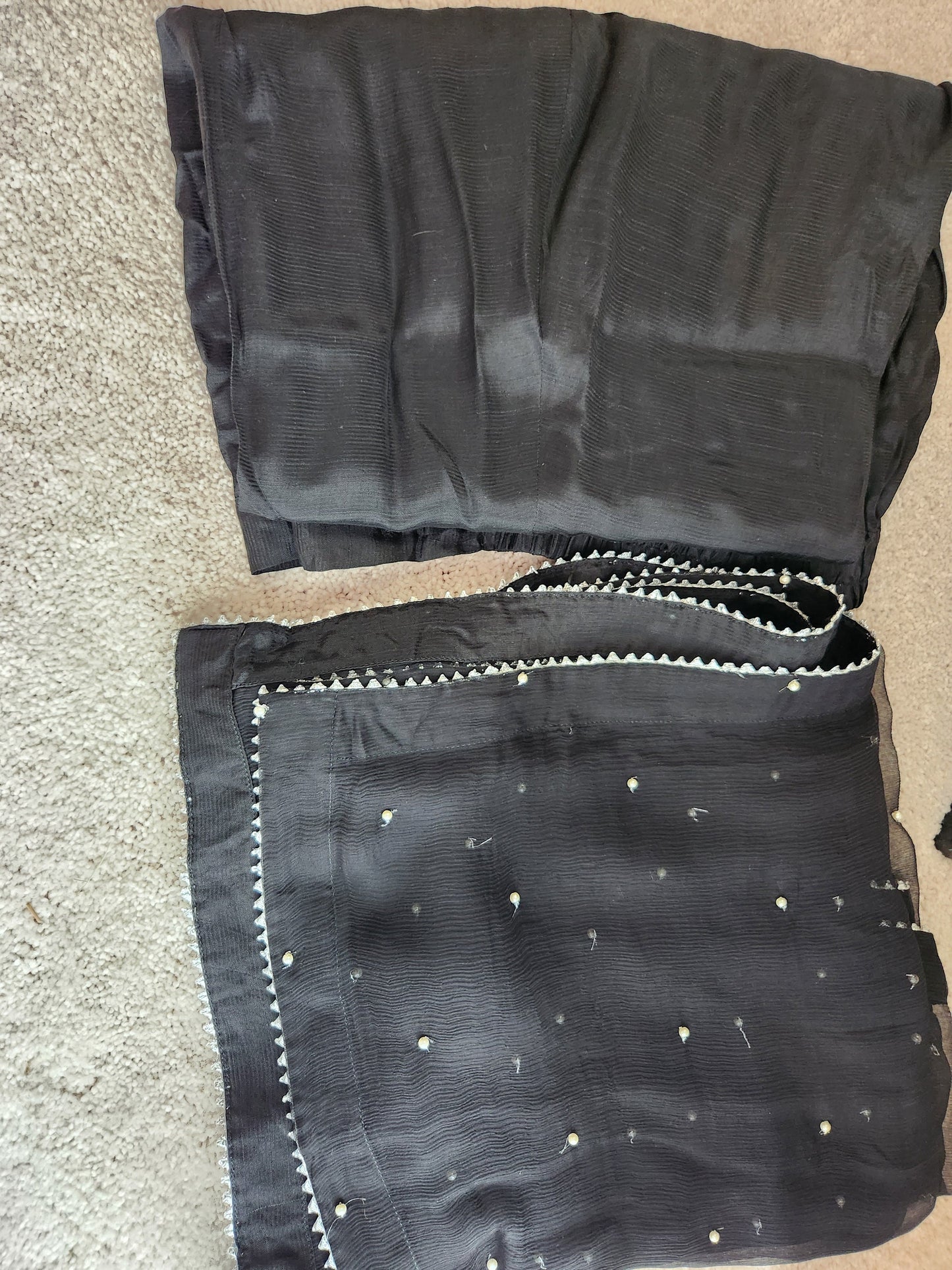 Black chiffon with silver kora dabka pearl handwork. Size large .