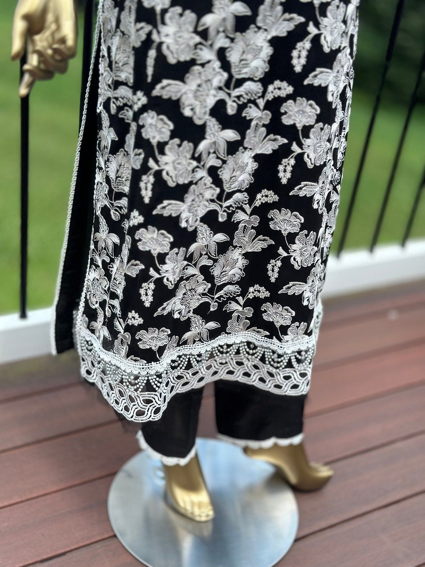 Black and white chikankari on pure chiffon.