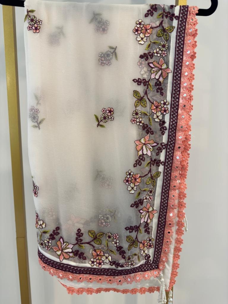 Pure chiffon chikankari 3 pc.