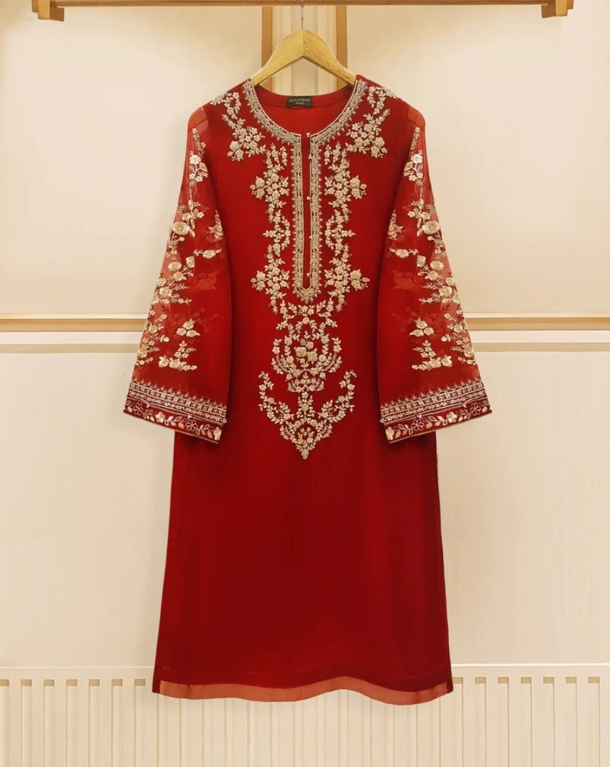 3 pc Chiffon embroidery suit. Original agha noor.