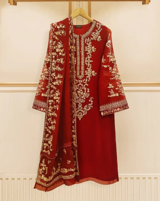 3 pc Chiffon embroidery suit. Original agha noor.