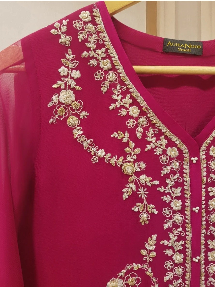 3 pc Chiffon embroidery suit. Original agha noor.