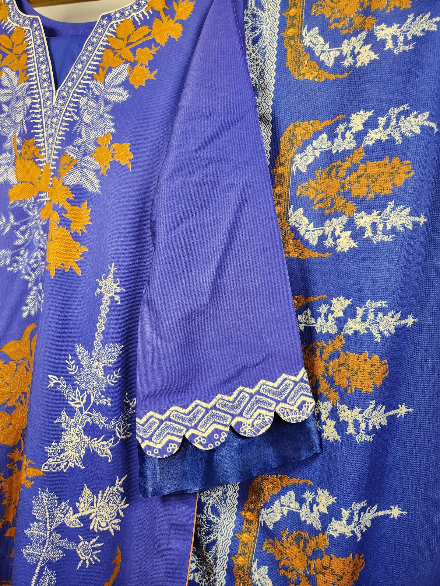 3 pc digital print linen suit with printed shawl.