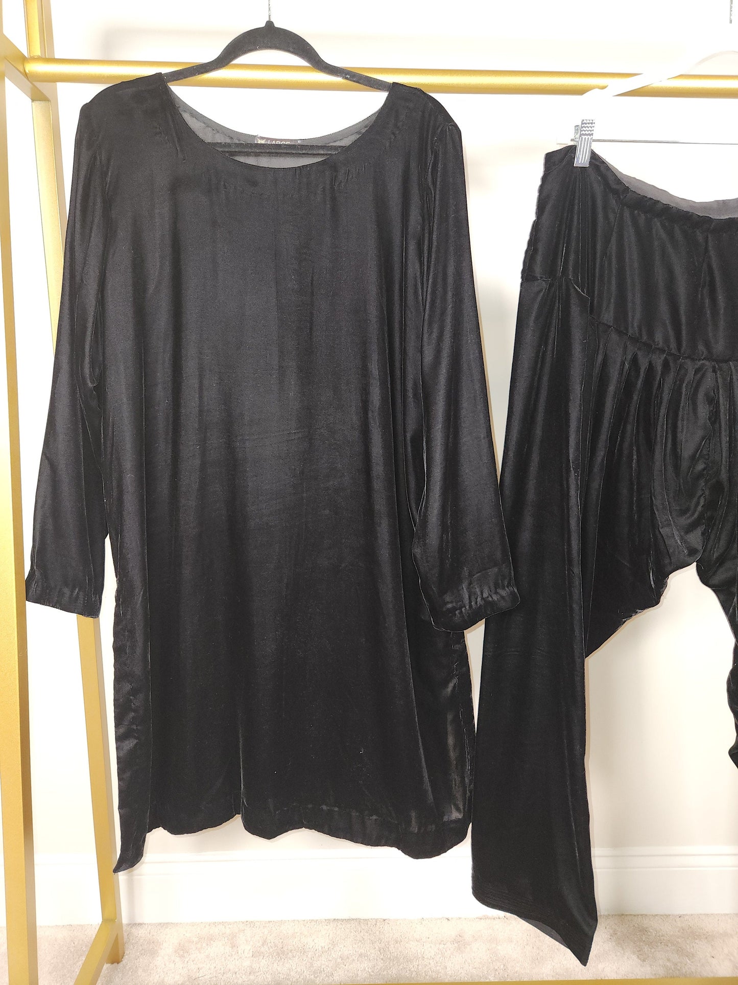 Solid black velvet shirt and pant. 2 pc