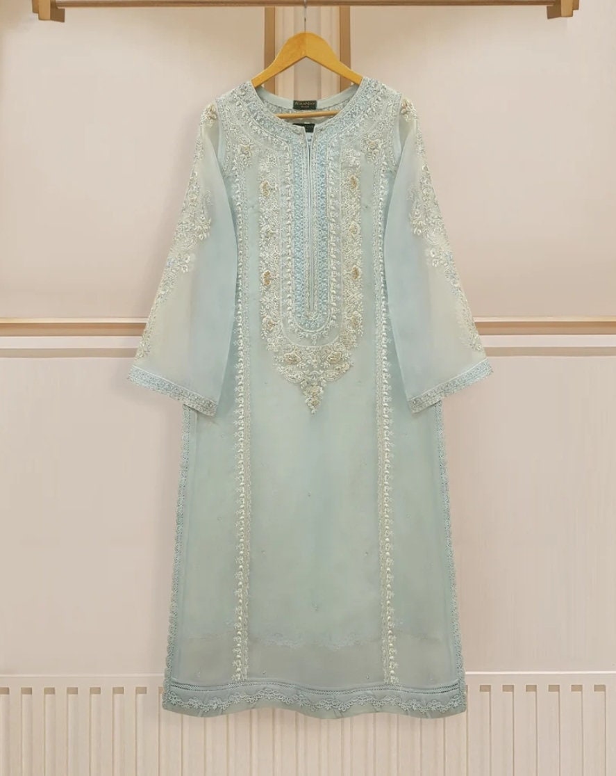 3 pc pure embroidered organza suit.