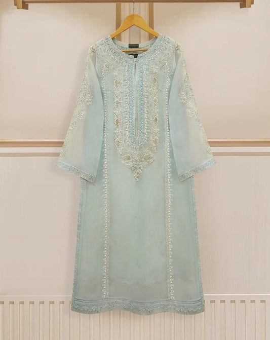 3 pc pure embroidered organza suit.