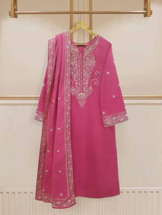 3 pc embroidered khaddar suit.