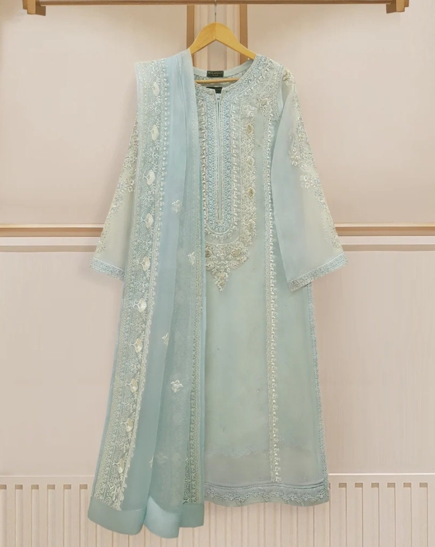 3 pc pure embroidered organza suit.