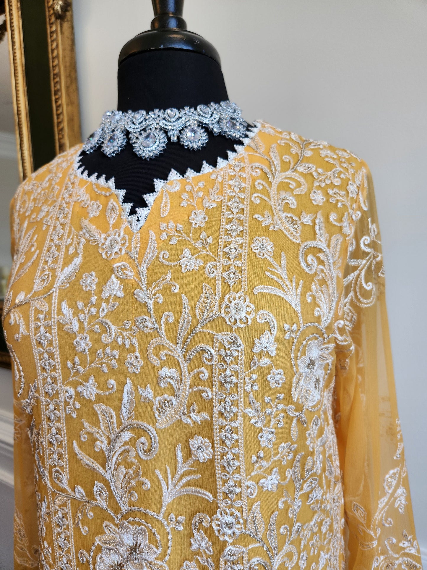 pure chiffon chikankari. 4 pc ready to wear.